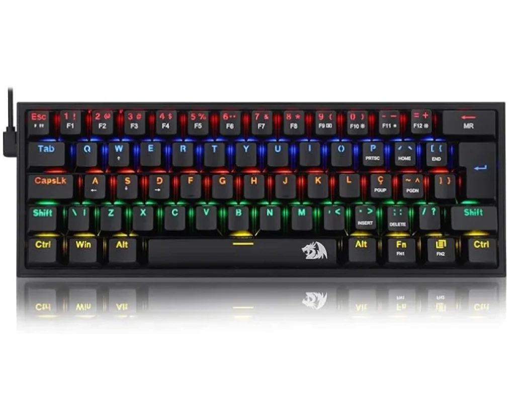 Teclado Mecanico Gamer Redragon Fizz Rainbow Preto Switch Marrom