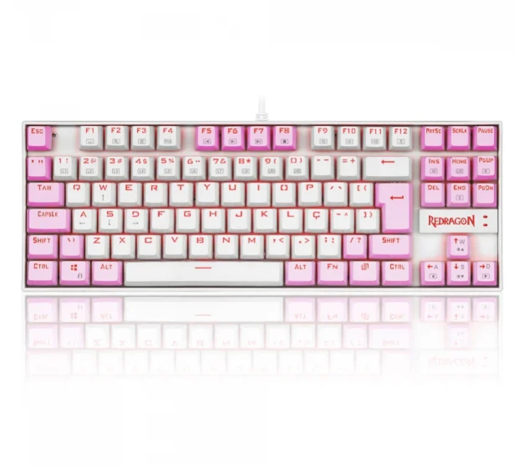 Teclado Mecânico Gamer Redragon Kumara – Switch Blue, LED Single Color Vermelho, Anti-Ghosting, ABNT2, Branco e Rosa – K552WP (PT-BLUE)