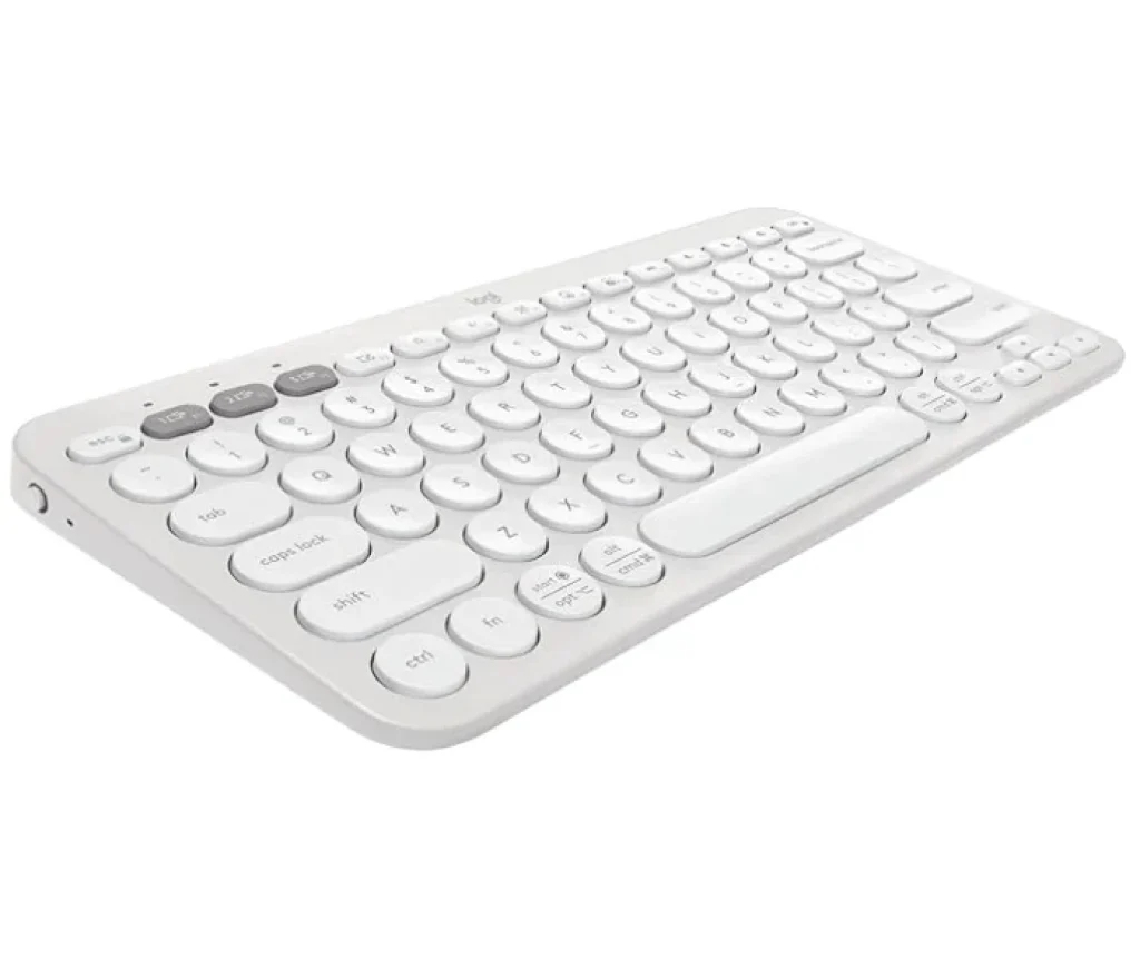 Teclado sem fio Logitech Pebble Keys 2 K380s com Conexão Bluetooth Easy-Switch e Pilha Inclusa – Compatível com PC, Mac, Chrome OS, Android, iOS e Apple TV, Layout US – Branco