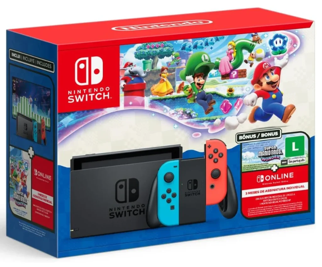 Bundle Nintendo Switch + Super Mario Bros. Wonder + 3 Meses de Assinatura Nintendo Switch Online