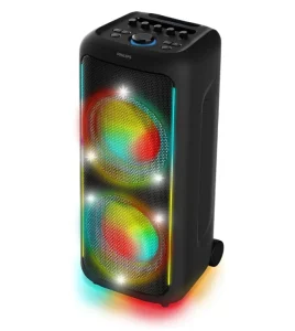 Caixa de Som Bluetooth PHILIPS 1800W, TWS, Party Speaker com Luzes LED e 13 Modos RGB, Painel com entradas USB, Auxiliar, BT 5.2, Microfone/Guitarra e Alça para Transporte – TAX5000/78