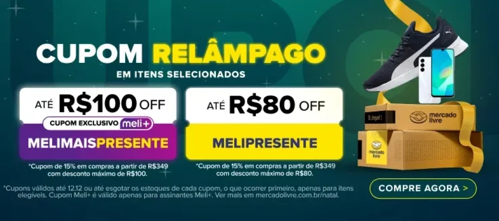 Cupom Mercado Livre 15% OFF em Produtos Selecionados, Limitado a R$80