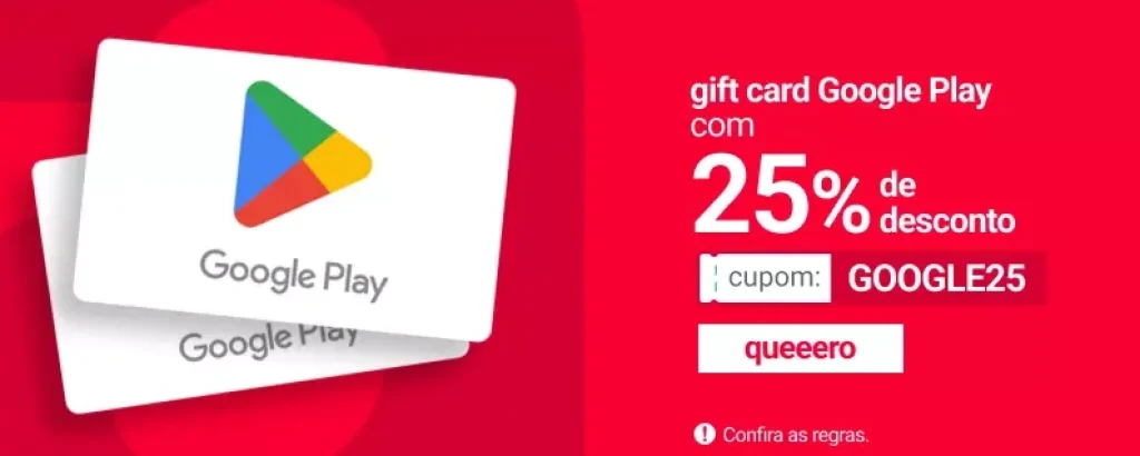 Gift Cards Google Play com 25% OFF via Americanas