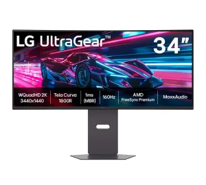 Monitor Gamer Curvo LG UltraGear 34, QHD, UltraWide, 160Hz, 1ms, Anti-reflexo, FreeSync Premium, HDR10, Altura Ajustável, Som Integrado – 34G600A-B