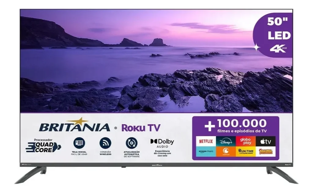 Smart TV 50” 4K LED Britânia Roku TV Dolby Audio – BTV50VA4REGB
