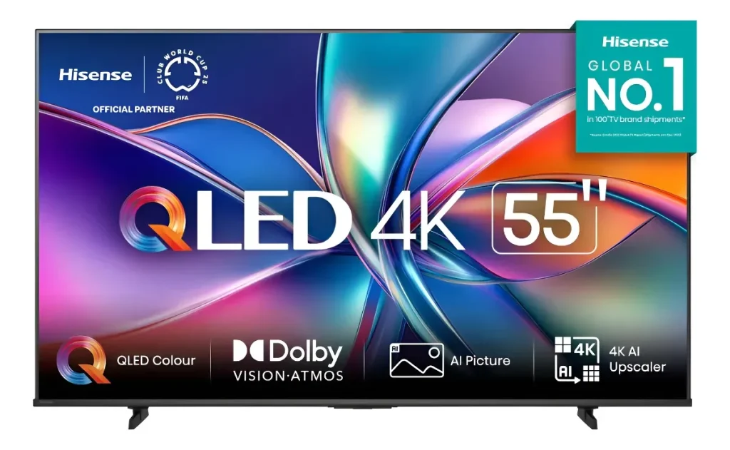 Smart TV Hisense 55 Polegadas U9/Q6QV 4K UHD QLED HDR10 Dolby Vision Atmos VIDAA Google TV – 55Q6QV