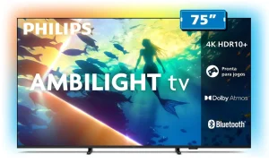 Smart TV PHILIPS 75″ 4K Ambilight (2025) – Google TV, Comando de Voz, HDR10+/Dolby Atmos, VRR/ALLM, Bluetooth – 75PUG8100/78