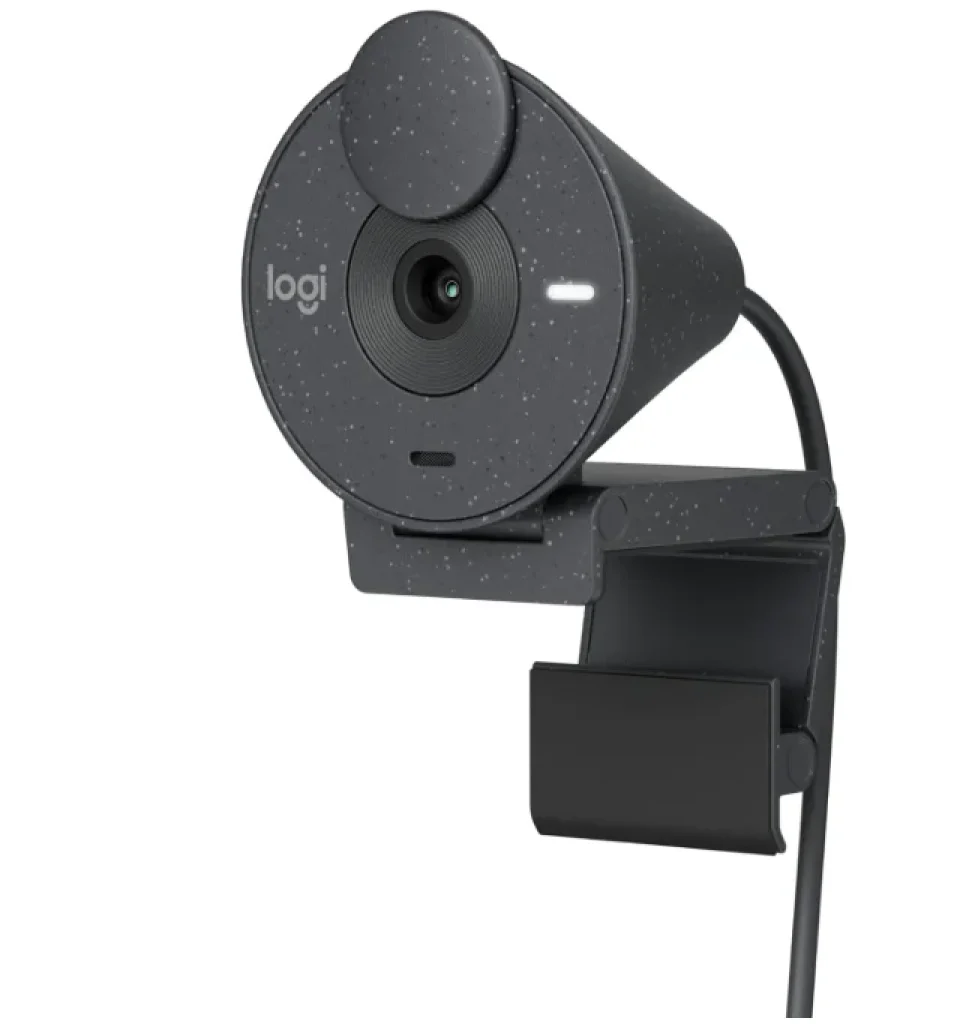 Webcam Logitech Brio 300 Full HD com Microfone com Redução de Ruído, Proteção de Privacidade, Correção Automática de Luz e Conexão USB-C- Grafite