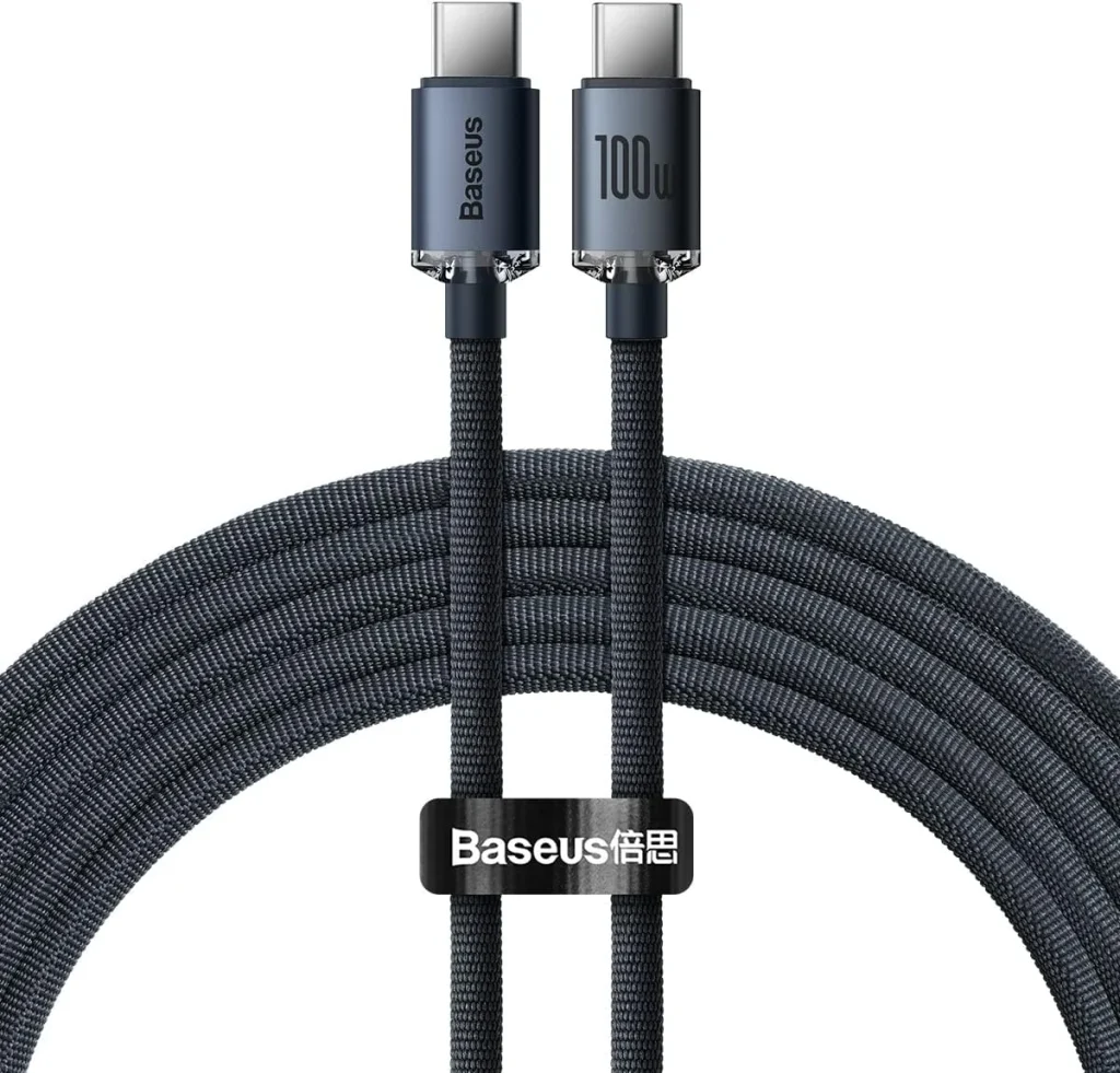 Cabo USB-C Turbo 100W Baseus Crystal Shine 2M Nylon Trançado – CAJY000701