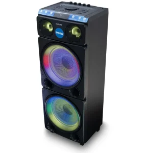 Caixa de Som Torre PHILIPS Party Speaker Bluetooth 2400W, TWS, com Luzes LED, Painel com entradas USB, Auxiliar, Microfone/Guitarra – TAX5509/78