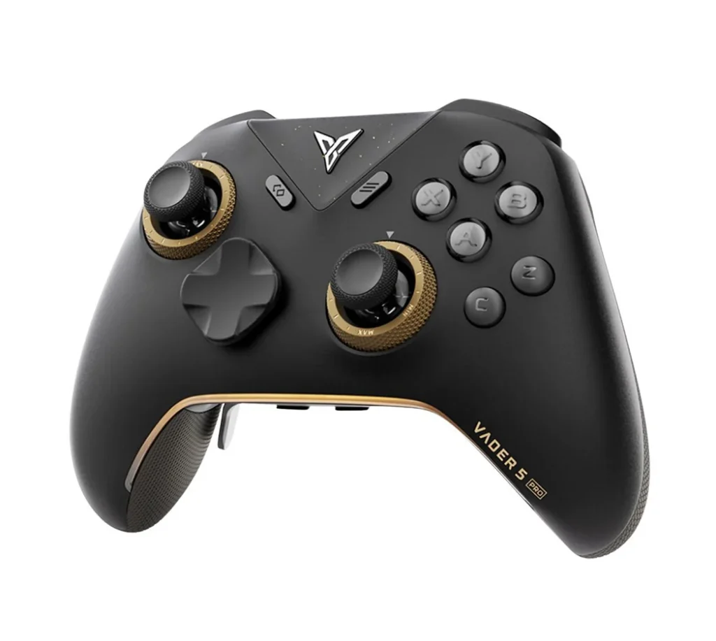 Controle sem fio Flydigi Vader 5 Pro, Analógicos Hall Effect com ajuste de tensão, 2.4GHz/BT/Fio, Latência Ultra-baixa, 8 Botões Adicionais
