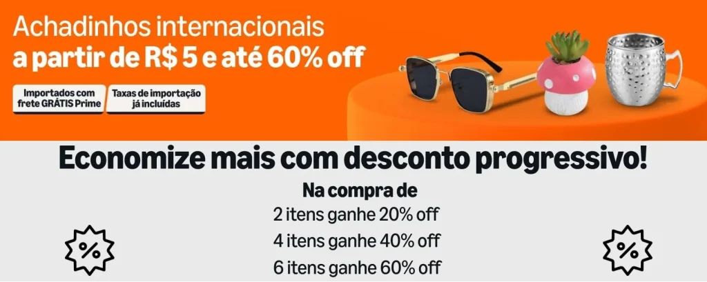 Desconto Progressivo Amazon Internacional de até 60% OFF – Cupom Automático