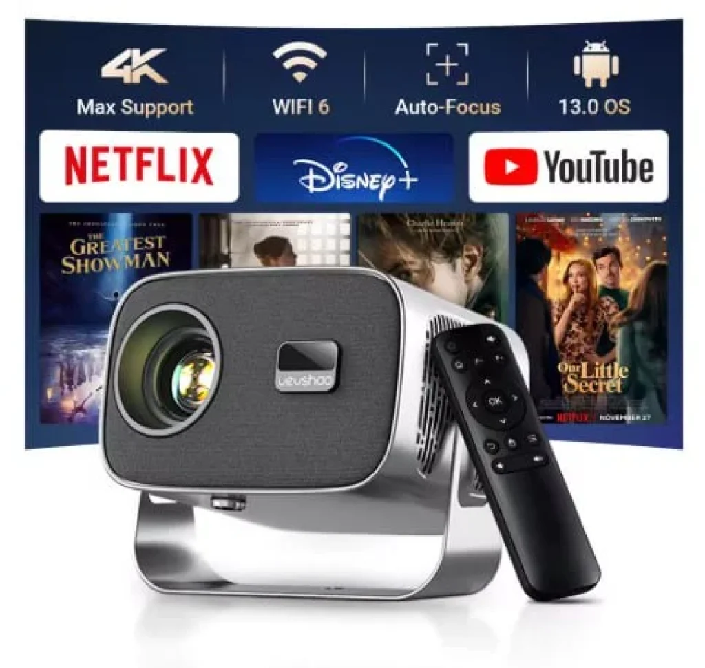 Projetor VEVSHAO A12, Android 11, 1080p Full HD, Suporte 4K, Auto-Foco, WiFi 6, 350 ANSI lumens
