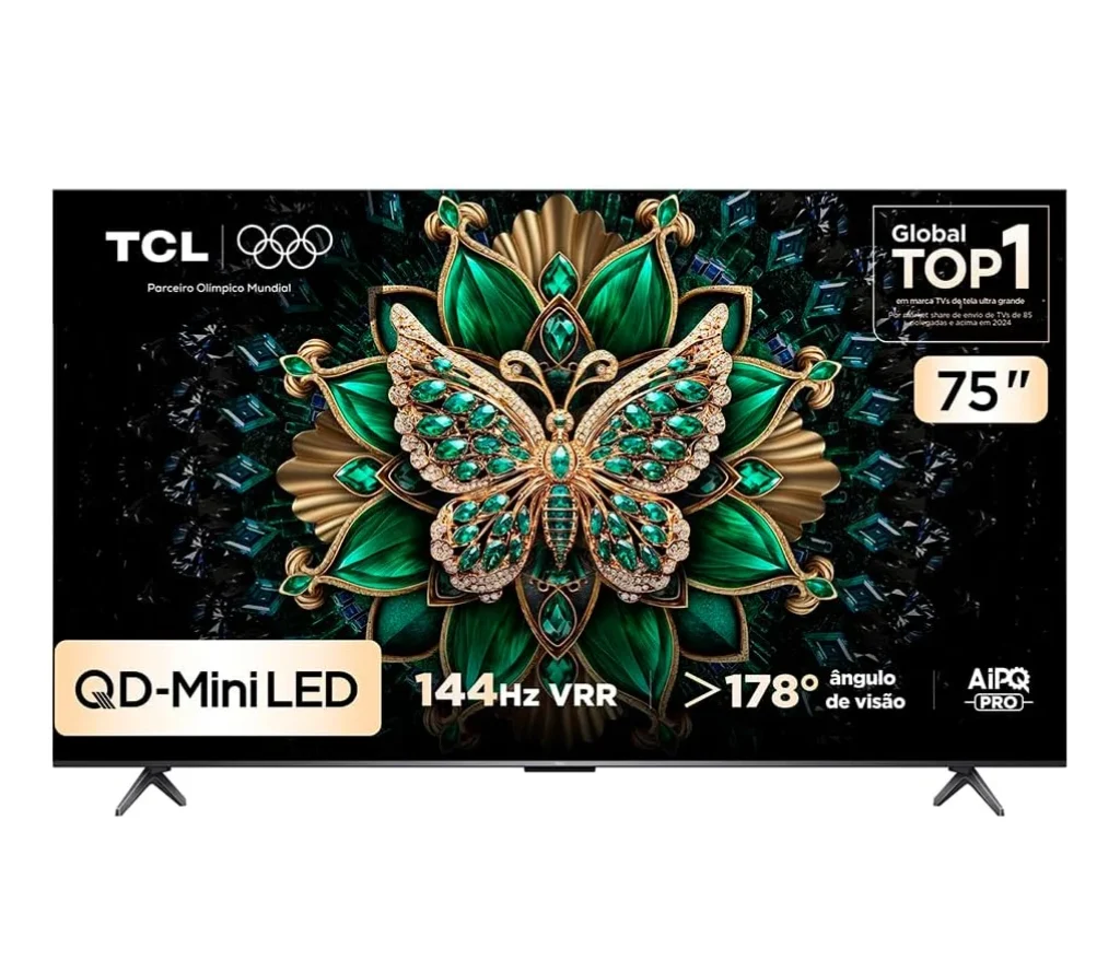 Smart TV 75″ TCL C6K Premium 4K QD-Mini LED Google TV, Dolby Vision IQ, Atmos, Subwoofer, HDR10+, 144Hz VRR e Comando de Voz – 75C6K
