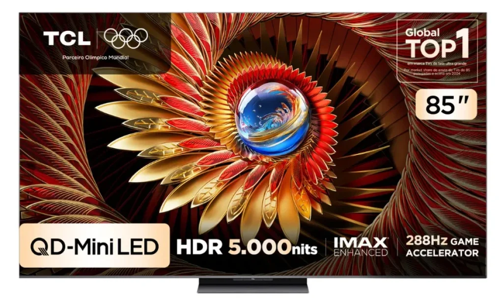 Smart TV TCL 85″ QD-Mini LED 4K 144Hz VRR HDR10+ WIFI Bluetooth 4 HDMI Android Google TV – 85C8K