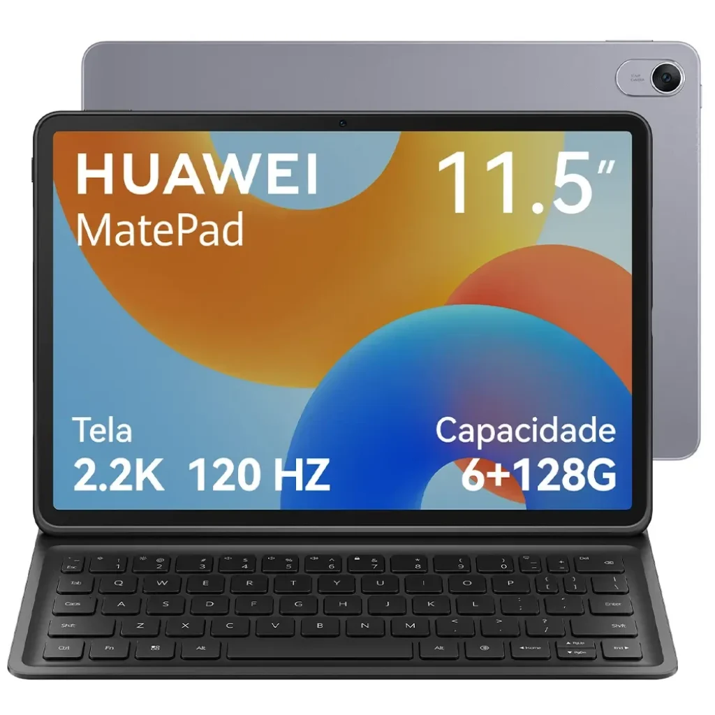Tablet HUAWEI MatePad 11.5 New – WiFi 6+128GB, Tela FullView de 11.5”2.2K 120 Hz, Câmera Traseira 13 MP, Câmera Frontal 8 MP, Bateria de 7700 mAh, Cinza Espacial