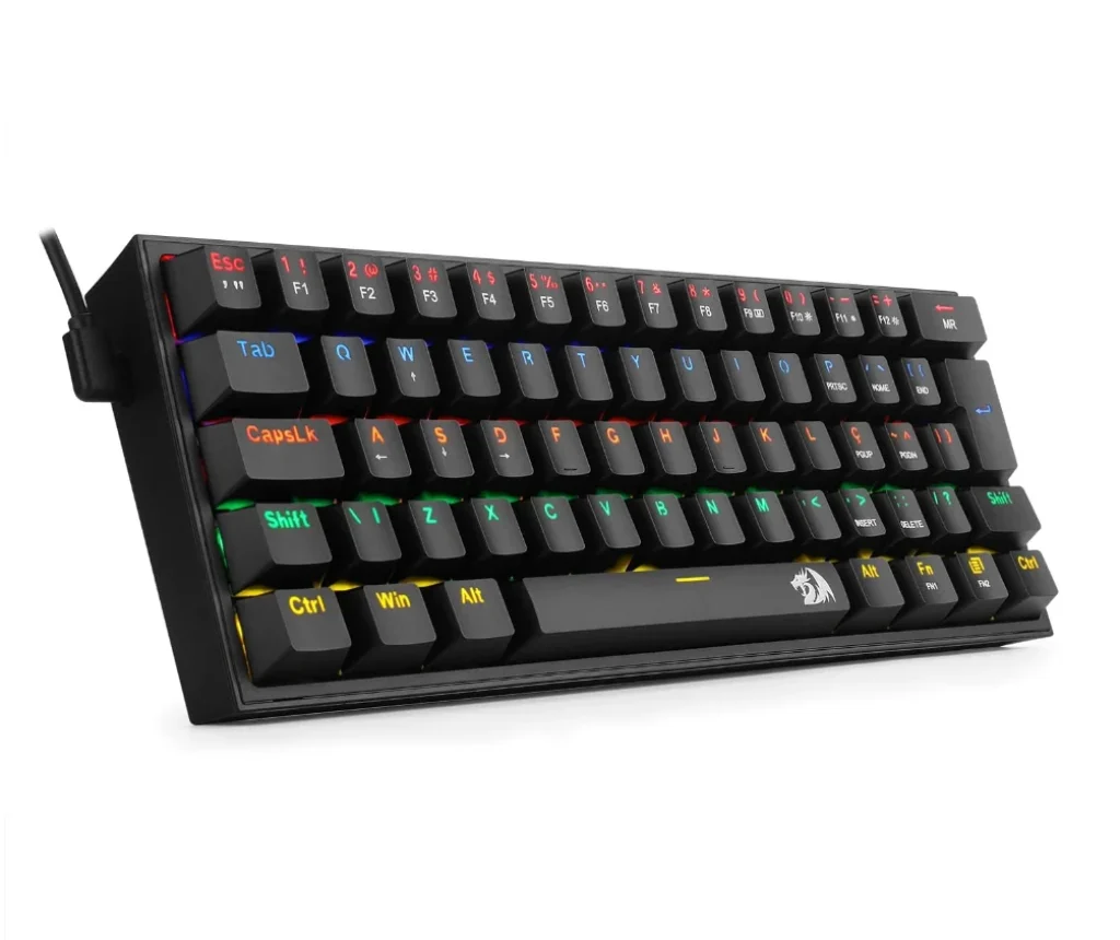 Teclado Mecânico Gamer Redragon Fizz Rainbow Preto Switch Blue