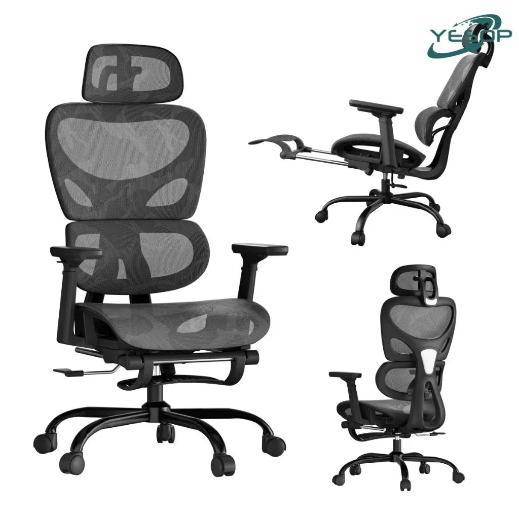 Cadeira De Escritório Ergonômica Yesop Até 150 kg Com Apoio Lombar Ajustável e de Pernas Assento Zero Gravity Cor Preto