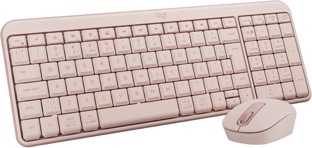 Combo Teclado e Mouse Sem Fio Logitech MK250 Bluetooth com Conectividade Rápida e Fácil, Design Compacto, Mouse Ambidestro, Layout ABNT2, Construção Durável, Compatível com PC e Mac – Rosa