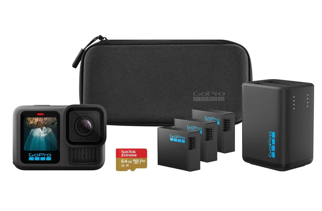GoPro HERO13 Black Power Bundle – Kit com Câmera de Ação à Prova d’água 10m, 5.3K60, HLG HDR, 27MP, HyperSmooth 6.0, GPS, Wi-Fi 6 e Acessórios Extras, Baterias Enduro, Cartão de 64GB e Estojo