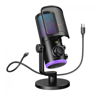 Microfone Condensador FIFINE AM6 Ampligame, RGB, Cardióide, USB-C, Anti-Ruído, Preto