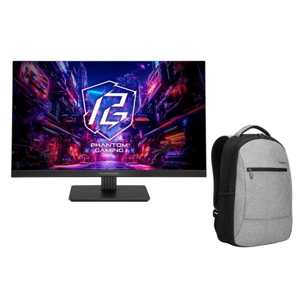 Combo Monitor Gamer ASRock Phantom Gaming, 27 Pol, FHD, 1ms, 180Hz, 123% sRGB, IPS, FreeSync, HDMI/DP – PG27FFT1B + Mochila Targus Urbanite Plus 15.6´ – TBB582DI70