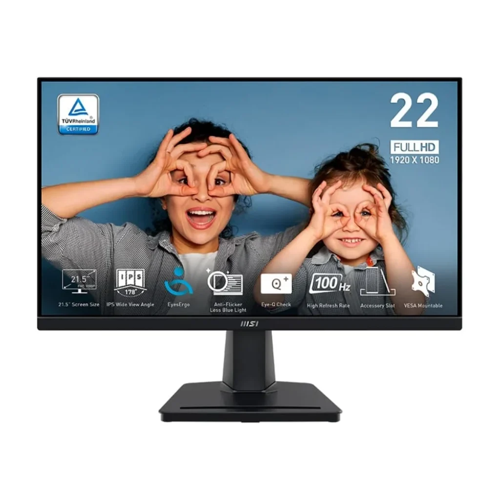 Monitor MSI PRO 22″, FHD, 100Hz, 1ms, IPS, HDMI e VGA, Preto – MP225