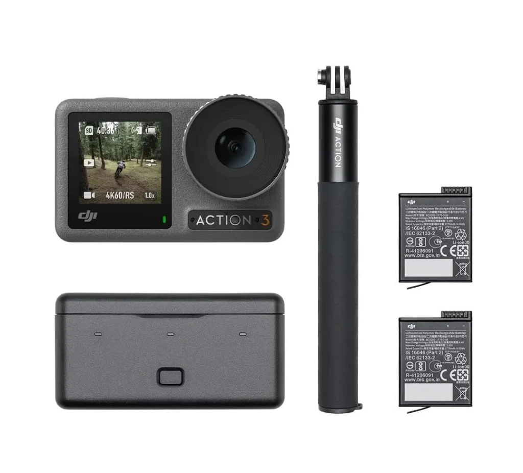 Câmera Osmo Action 3 Adventure Combo, 3 Baterias Extreme, Cabo extensor, Estojo de carregamento – DJI206