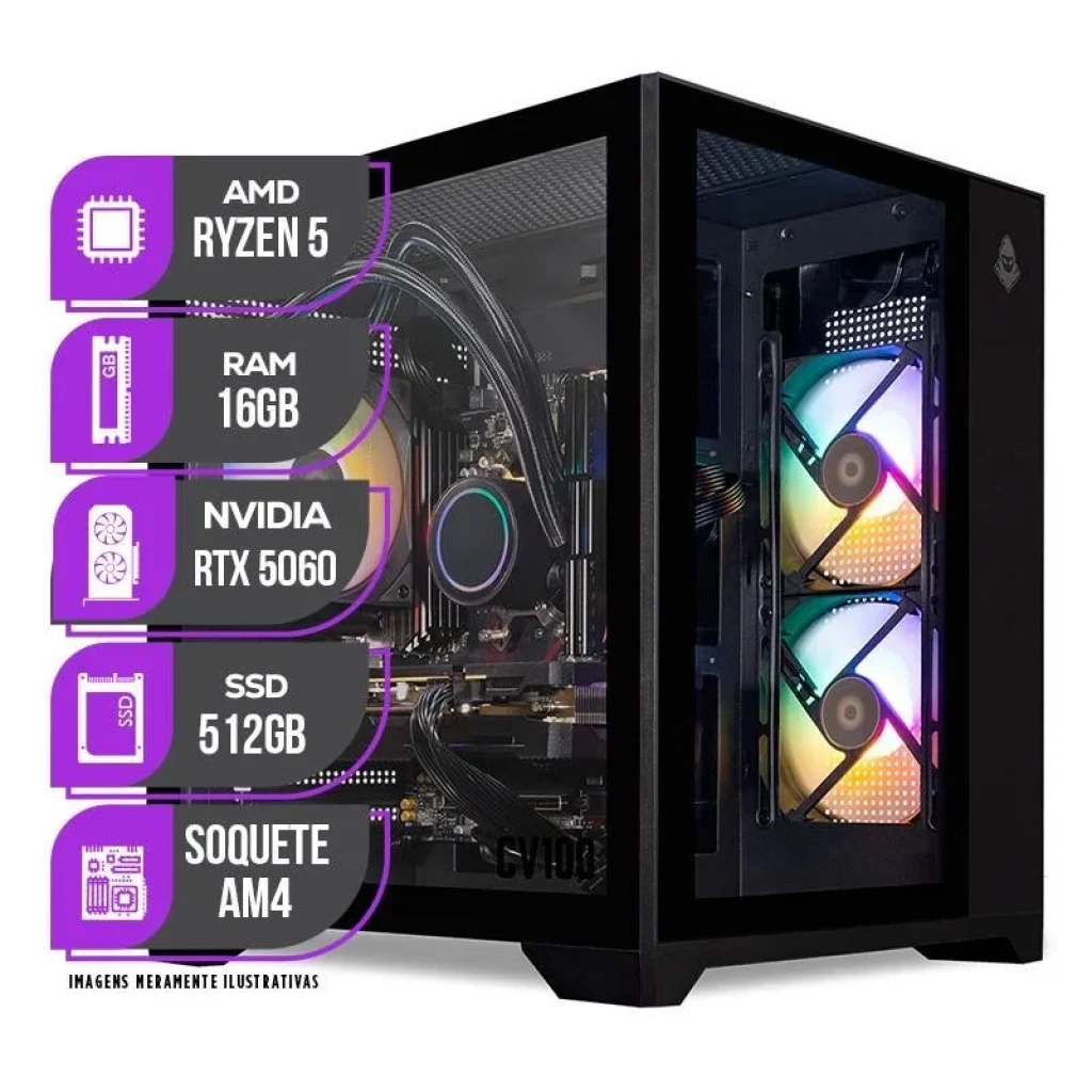PC Gamer Mancer Pichau, AMD Ryzen 5 5500, Water Cooler, RTX 5060 8GB, 16GB DDR4, SSD M.2 512GB, Fonte 600W 80 Plus – Mancer-Gamer-MKT-57879