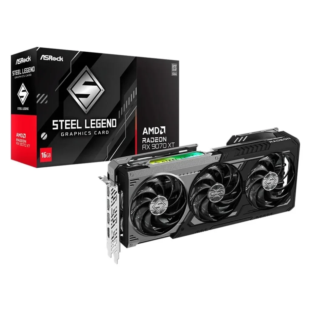 Placa de Vídeo ASRock RX 9070 XT Steel Legend Dark, 16GB AMD Radeon, ARGB, 16GB, GDDR6, FidelityFX, RDNA 4 – 90-GA5VZZ-00UANF