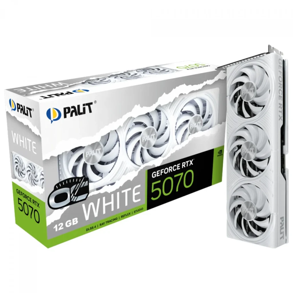 Placa de Vídeo Palit NVIDIA GeForce RTX 5070 White OC, 12GB, GDDR7, DLSS, Ray Tracing – NE75070U19K9-GB2050W