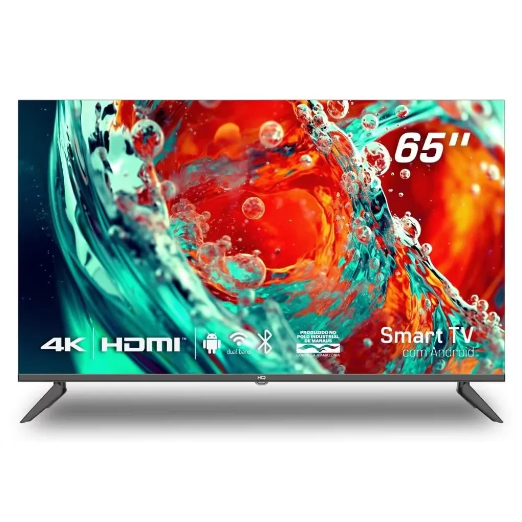 Smart TV 65″ HQ 4K com Conversor Digital externo 3 HDMI 2 USB WI-FI Design Slim e tela Frameless