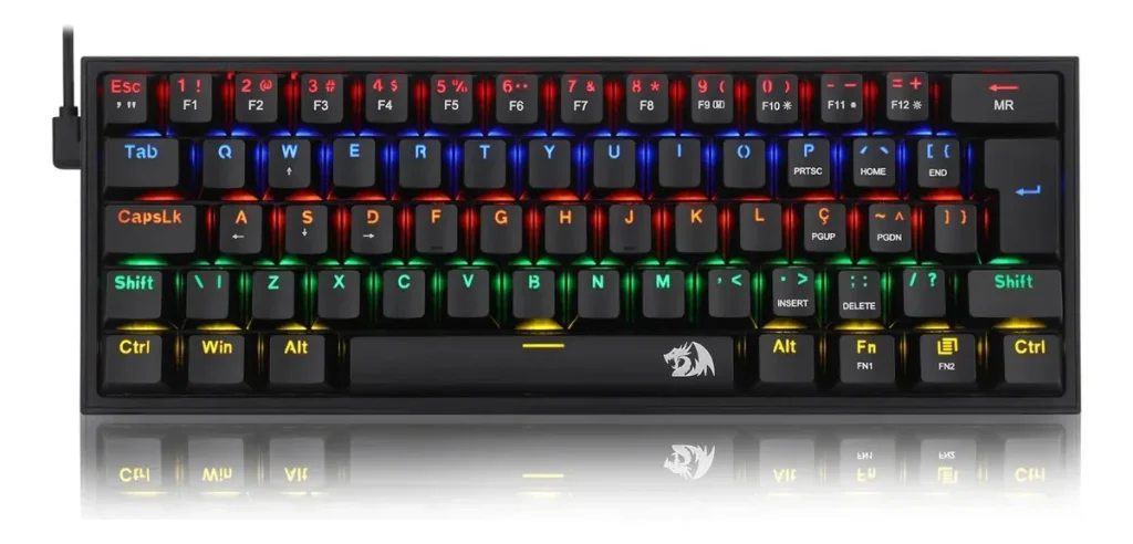 Teclado Mecânico Gamer Redragon Fizz Rainbow Switch Marrom DIY, Preto, USB-C – K617-R (PT-BROWN)