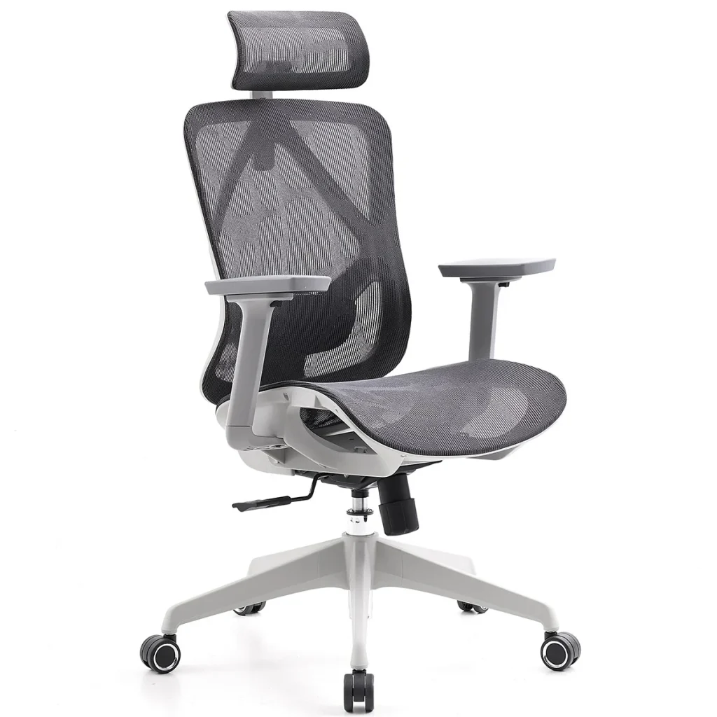 Cadeira de Escritório Dr. Office Ergo, Mesh, 3D, Altura Ajustável, Branco e Cinza – DR-CH-EGR3DWGF