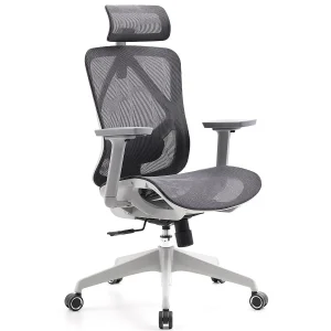 Cadeira de Escritório Dr. Office Ergo, Mesh, 3D, Altura Ajustável, Branco e Cinza – DR-CH-EGR3DWGF