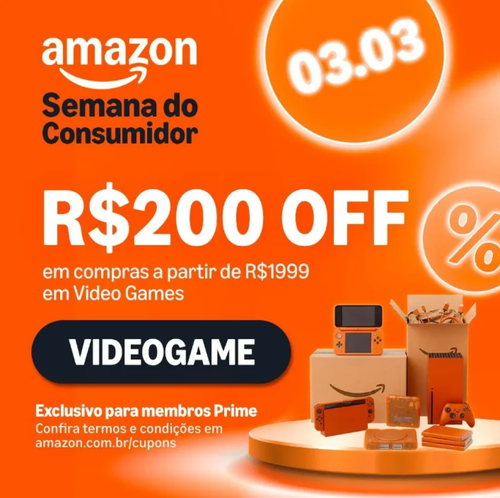 Cupom Amazon R$200 OFF acima de R$199 em Video Games