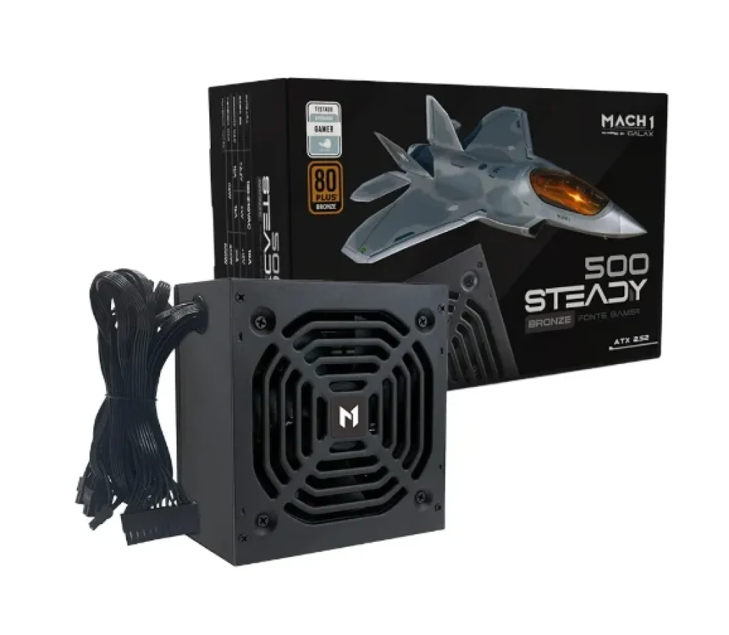 Fonte MACH1 Steady by Galax, 500W, 80 Plus Bronze, PFC Ativo, Preto – 500Steady