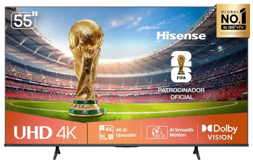 Hisense Smart TV 4K 55″ Polegadas A6NV com Dolby Vision, HDR10, HLG, Dolby Gaming, Film Maker, DTS Virtual X, Compatibilidade Alexa e Google Home – 55A6NV