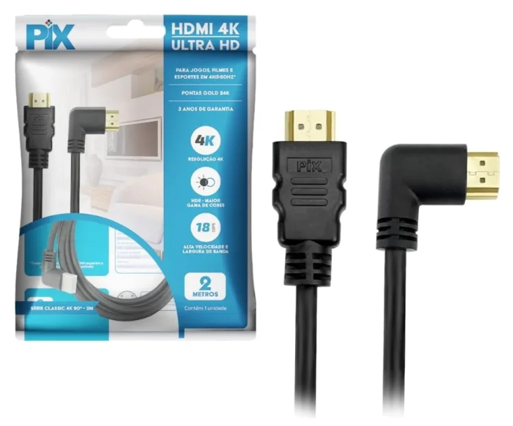 PIX Cabo HDMI 2.0 4K 19 Pinos – 90 Graus, 2 Metros