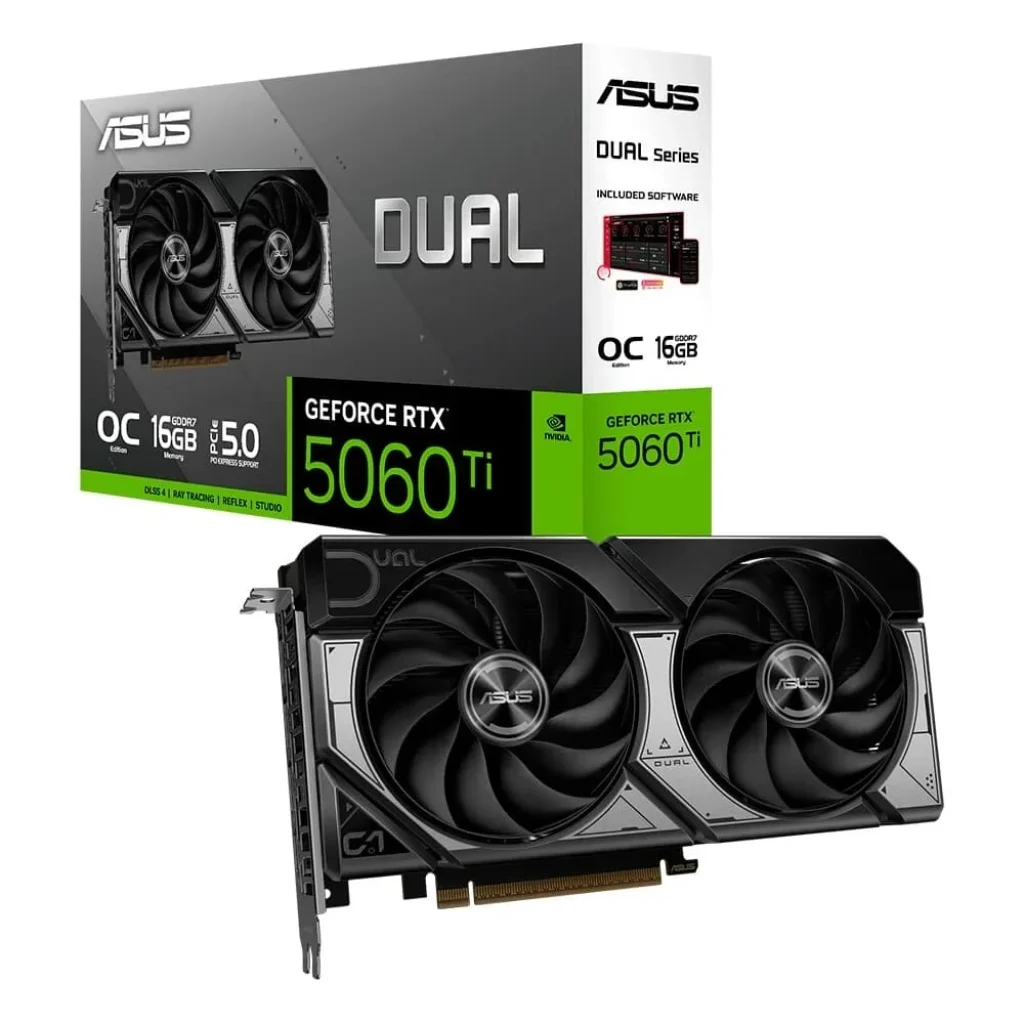 Placa de Vídeo ASUS DUAL RTX 5060 TI OC NVIDIA GeForce, 16GB GDDR7, 2602MHz, 128 bits, OpenGL4.6, DLSS 4, Ray Tracing – 90YV0MH0-M0NA00
