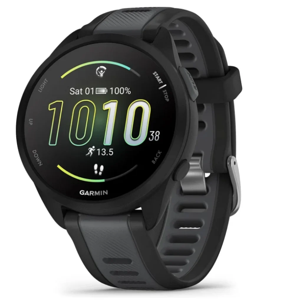 Relógio Garmin Forerunner 165 Preto e Cinza Ardosia AMOLED com Monitor Cardíaco de Pulso, GPS e memória de 4GB