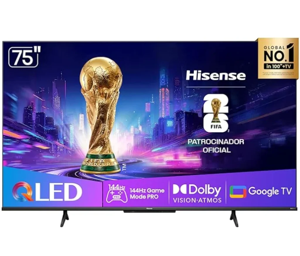 Smart TV UHD 4K 75″ Polegadas QLED 144 Hz Hisense Q7QG Google TV Modo Jogo Pro AMD FreeSync Premium, Dolby Vision Atmos e Compatível com Alexa – 75Q7QG