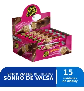 Stick Wafer Recheado Sonho de Valsa Sabor Chocolate – Display com 15 unidades de 25g