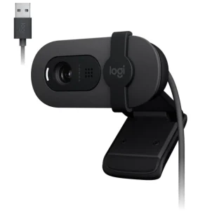 Webcam Full HD Logitech Brio 100 com Microfone Integrado, Proteção de Privacidade, Correção Automática de Luz e Conexão USB-C – Grafite