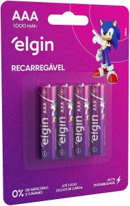 Pilha recarregável AAA 1000mAh Elgin com 4 unidades Palito