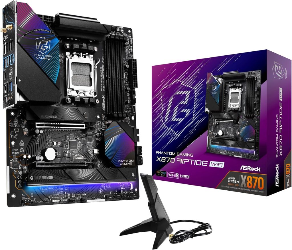 Placa Mãe ASRock Phantom Gaming X870 Riptide WiFi 7 AMD Ryzen Socket AM5 ATX Placa-mãe DDR5 DIMMs 8000 MHz 256 GB USB4 M.2 SATA3 6.0 Gb/s