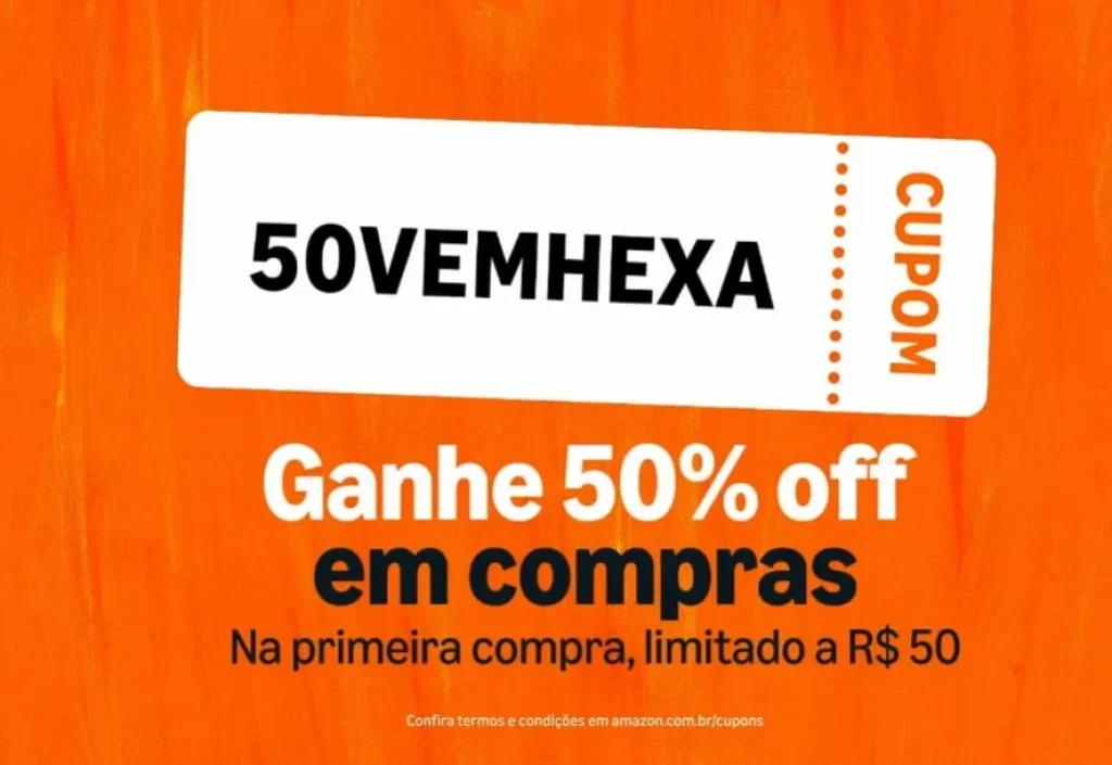 Cupom Amazon 50% OFF, Limitado a R$50 OFF