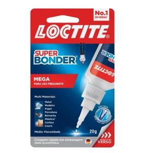 Loctite Super Bonder Mega 20g, Adesivo instantâneo para reparos, Cola transparente para materiais diversos com acabamento profissional