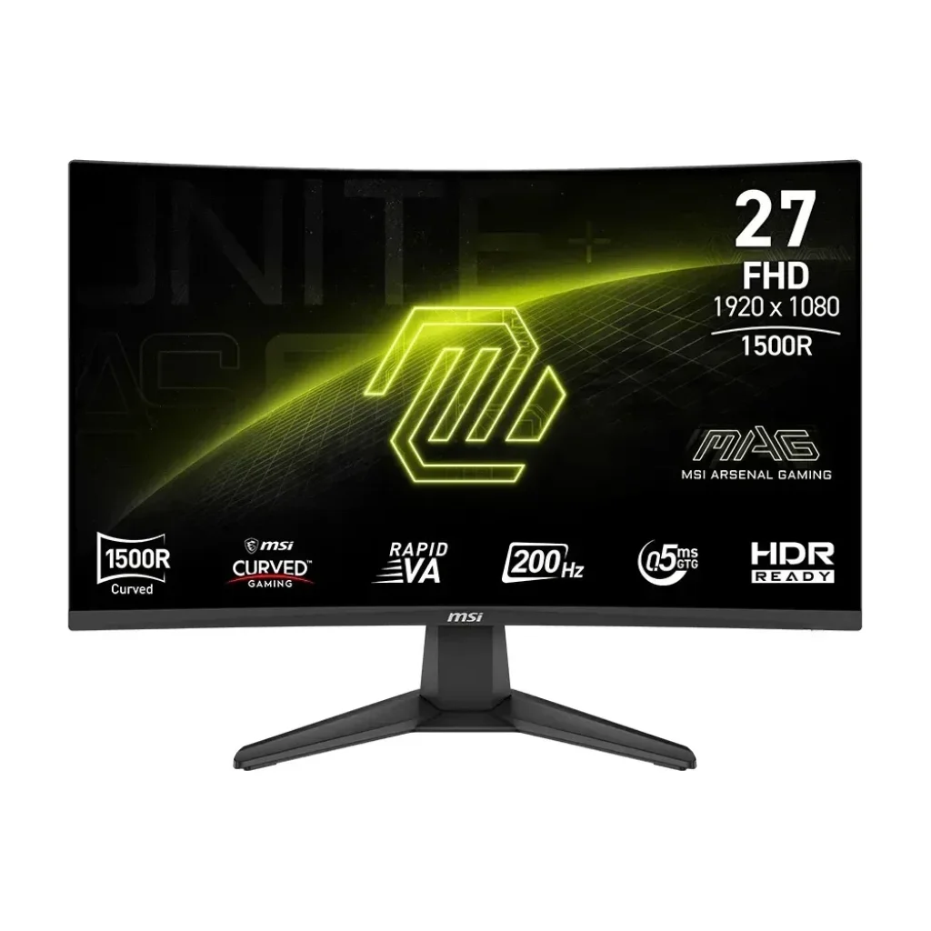 Monitor Gamer Curvo MSI MAG 27″, Full HD, 200Hz, 0.5ms, Rapid VA, 1500R, 98% sRGB, FreeSync Premium, HDR Ready, Preto – 276CF E20