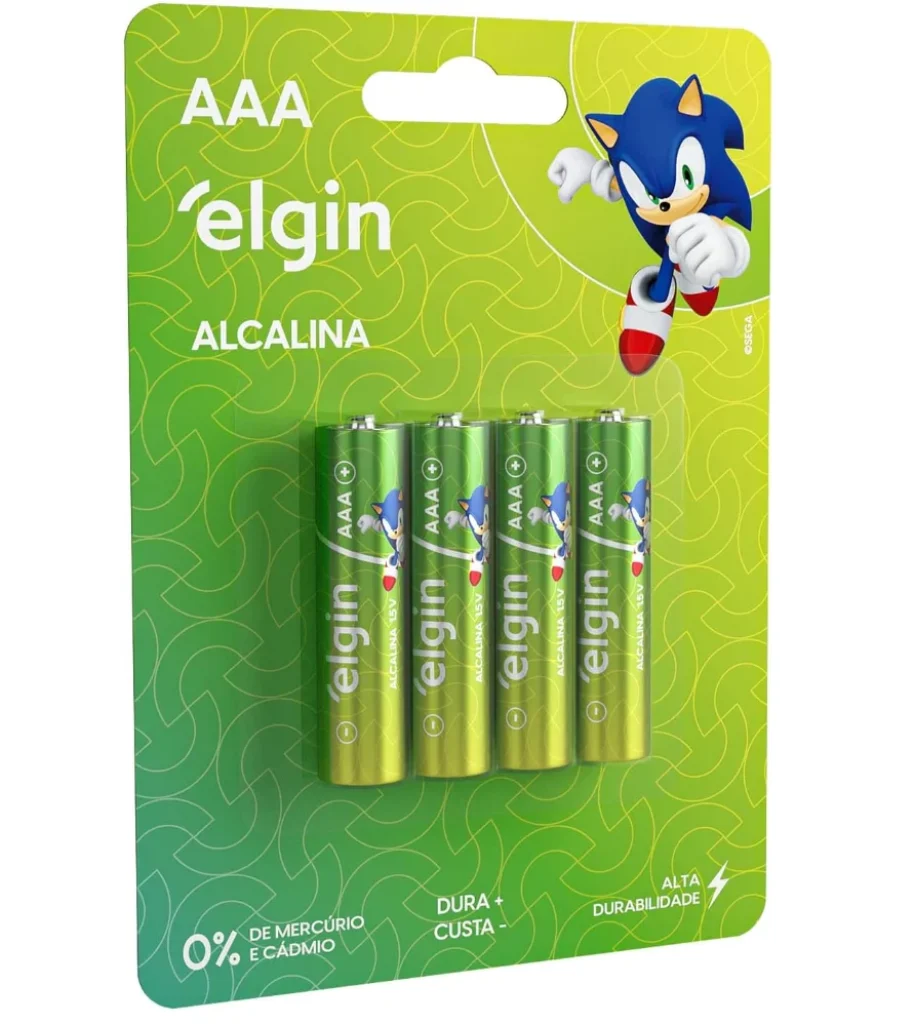 Pilha Alcalina, Elgin, Palito AAA, Blister com 4